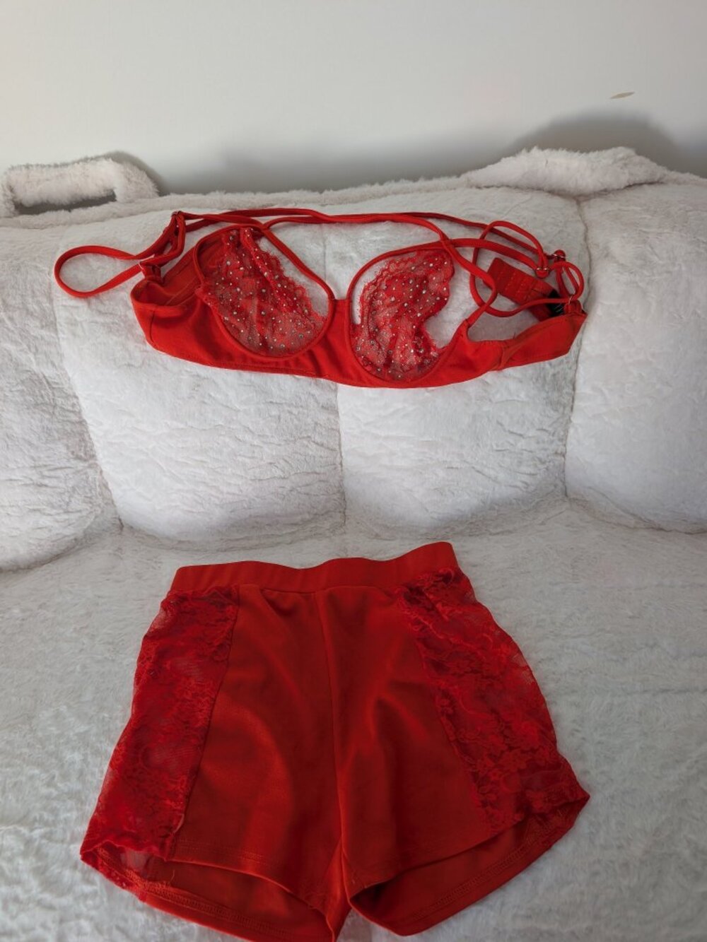 Red Lace Rhinestone Two-Piece Set - Picture 1 of 1